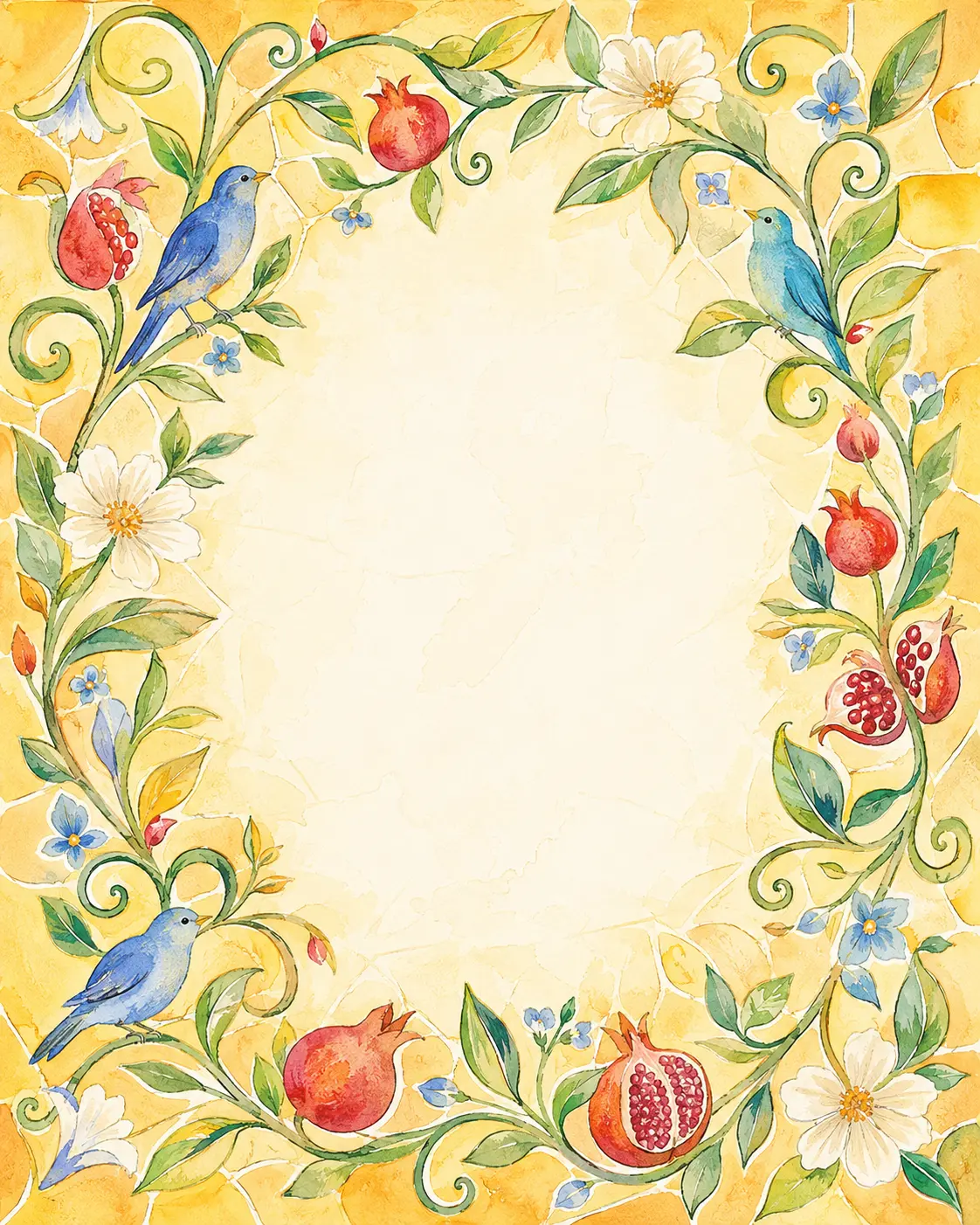 Folk garden Rosh Hashanah digital card: May your year bloom