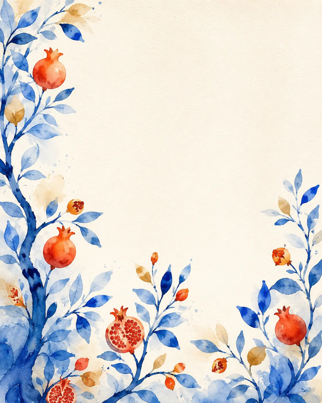 Pomegranate blue Rosh Hashanah digital card: A sweet new year